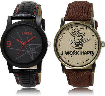 

LOREM LR8-29 Stylish Grey & Black Round Boy's Leather Watch - For Men