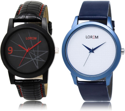 

LOREM LR8-33 Stylish White & Black Round Boy's Leather Watch - For Men