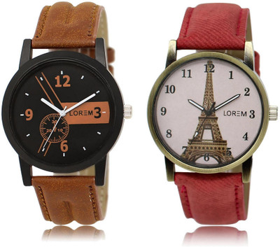 

LOREM LR1-230 Stylish White & Black Round Boy's & Girl's Leather Watch - For Men & Women