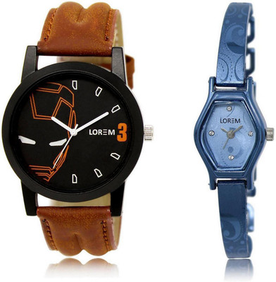 

LOREM LR4-218 Stylish Blue & Black Contemporary & Round Boy's & Girl's Metal Bracelet & Leather Watch - For Men & Women