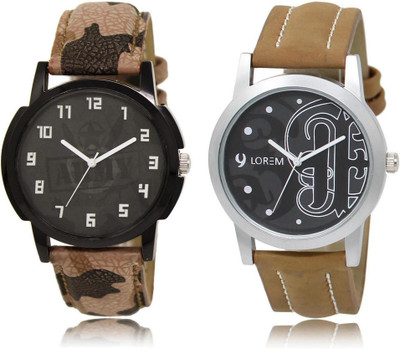 

LOREM LR3-14 Stylish Black Round Boy's Leather Watch - For Men
