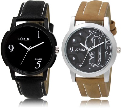 LOREM Black Round Boy's Leather Analog Watch  - For Men