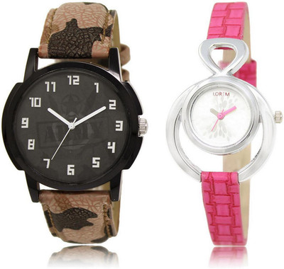 

LOREM LR3-205 Stylish Silver & Black Round Boy's & Girl's Leather Watch - For Men & Women