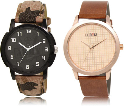 

LOREM LR3-34 Stylish Rose Gold & Black Round Boy's Leather Watch - For Men