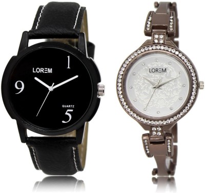 

LOREM LR6-236 Stylish Silver & Black Round Boy's & Girl's Metal Bracelet & Leather Watch - For Men & Women