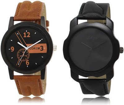 

LOREM LR1-22 Stylish Black Round Boy's Leather Watch - For Men