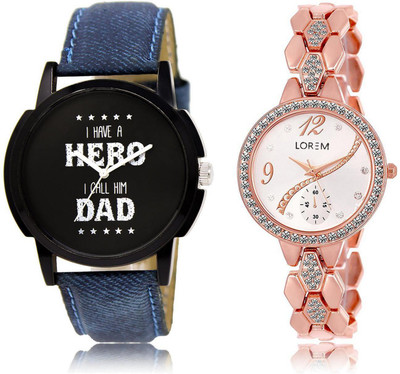 

LOREM LR7-215 Stylish Silver & Black Round Boy's & Girl's Metal Bracelet & Leather Watch - For Men & Women