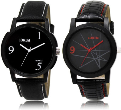 

LOREM LR6-8 Stylish Black Round Boy's Leather Watch - For Men