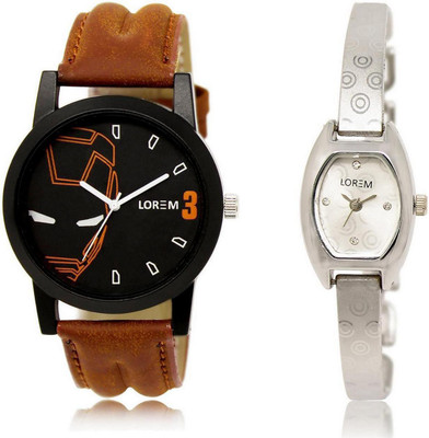 

LOREM LR4-219 Stylish Silver & Black Contemporary & Round Boy's & Girl's Metal Bracelet & Leather Watch - For Men & Women