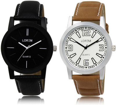 

LOREM LR5-15 Stylish White & Black Round Boy's Leather Watch - For Men
