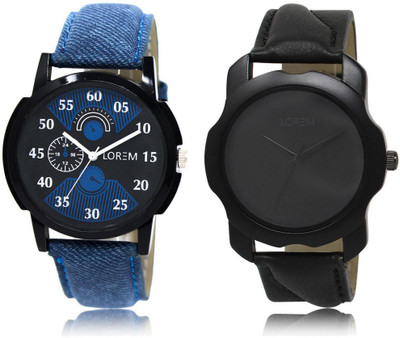 

LOREM LR2-22 Stylish Black Round Boy's Leather Watch - For Men