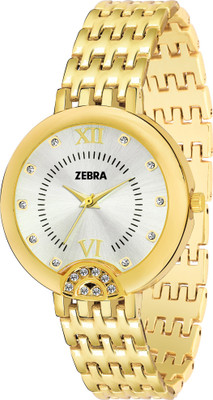 

Zebra Party-Wedding Crytal Diamond Stunned Silver Dial Gold Strap Watch For Girls & Women Watch - For Girls