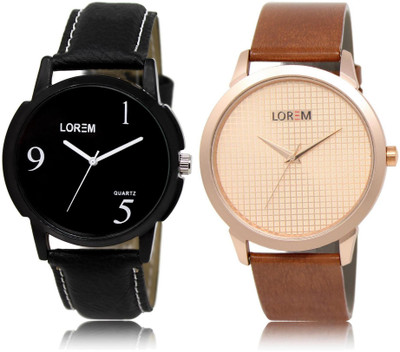 

LOREM LR6-34 Stylish Rose Gold & Black Round Boy's Leather Watch - For Men
