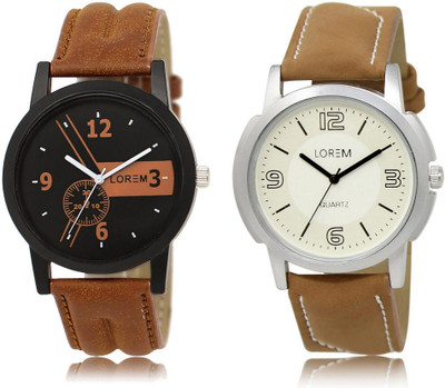 

LOREM LR1-16 Stylish White & Black Round Boy's Leather Watch - For Men