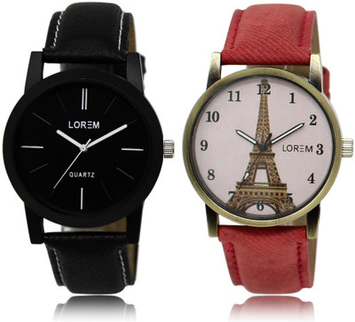 

LOREM LR5-230 Stylish White & Black Round Boy's & Girl's Leather Watch - For Men & Women