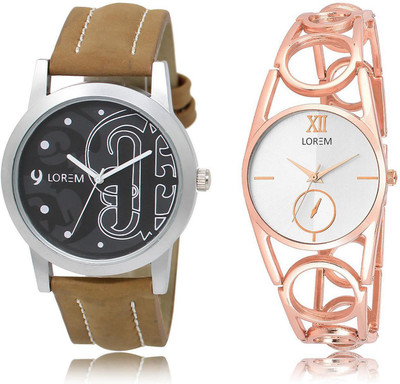 

LOREM LR14-213 Stylish Silver & Black Round Boy's & Girl's Metal Bracelet & Leather Watch - For Men & Women