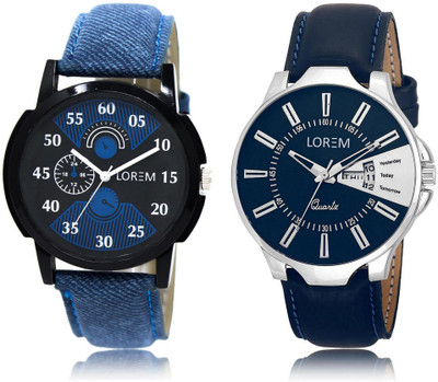 

LOREM LR2-23 Stylish Silver & Black Round Boy's Leather Hybrid Watch - For Men