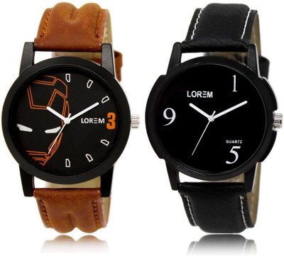 

LOREM LR4-6 Stylish Black Round Boy's Leather Watch - For Men
