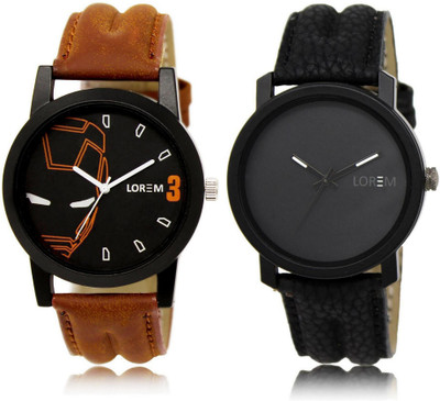 

LOREM LR4-21 Stylish Black Round Boy's Leather Watch - For Men