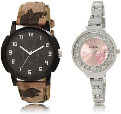 

LOREM LR3-226 Stylish Pink & Black Round Boy's & Girl's Metal Bracelet & Leather Watch - For Men & Women