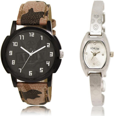 

LOREM LR3-219 Stylish Silver & Black Contemporary & Round Boy's & Girl's Metal Bracelet & Leather Watch - For Men & Women