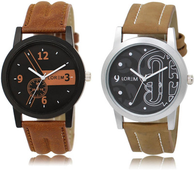 

LOREM LR1-14 Stylish Black Round Boy's Leather Watch - For Men