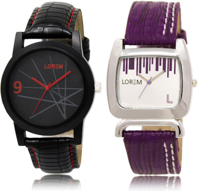 

LOREM LR8-207 Stylish White & Black Round Boy's & Girl's Leather Watch - For Men & Women