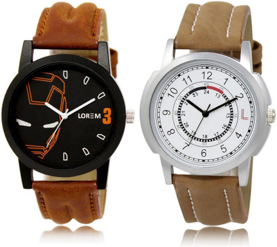 

LOREM LR4-17 Stylish White & Black Round Boy's Leather Watch - For Men