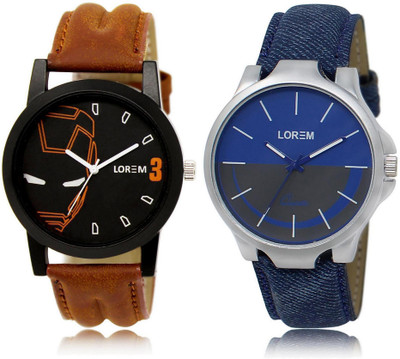 LOREM LR4-24 Stylish Blue & Black Round Boy's Leather Watch - For Men