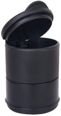 RHONNIUM ™ Travel Cigarette Ashtray Car Auto Portable Smokeless Cup Holder Cylinder With LED Light Lid Office - Metallic Black Plastic, PTFE (Non-stick), Aluminium Ashtray(Pack of 1)