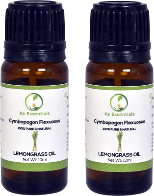 Ks Essentials Pure Lemongrass Oil (Cymbopogon Flexuosus) Pack of 2 (10ml) Each(10 ml)