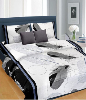 Dreams home 144 TC Microfiber Double 3D Printed Flat Bedsheet(Pack of 1, White)