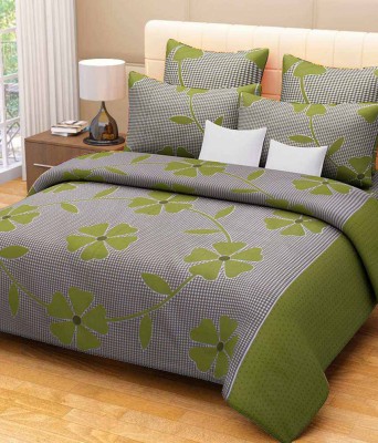 Moms Collection 144 TC Cotton Double Floral Fitted (Elastic) Bedsheet(Pack of 1, Green)