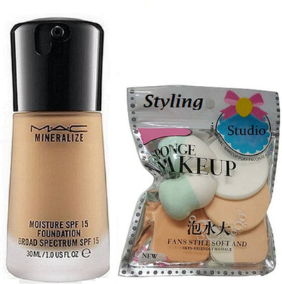 Styling Sponge Makeup Puffs Pack Of 6 With Mineralize Moisure SPf 15 Foundation(Set of 2)