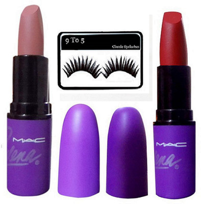 

9 to 5 Eyelashes & Mac Selena Double Fudge &Nude Long lasting Matte Finish Lipstick(Set of 3)