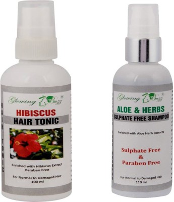 

Glowing Buzz Combo of hibiscus hair tonic for dandruff control and herbal sulphate free shampoo(Set of 2)