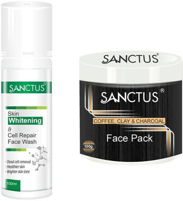 

SANCTUS Skin Whitening & Cell Repair Face Wash & Coffee, Clay & Charcoal Face Pack Combo (100ml + 100gm)(Set of 2)