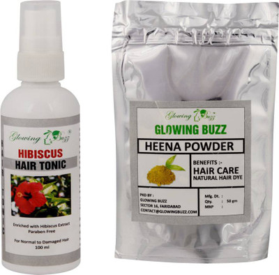 

Glowing Buzz Combo of hibiscus hair tonic 100ml and heena powder 50 grams(Set of 2)