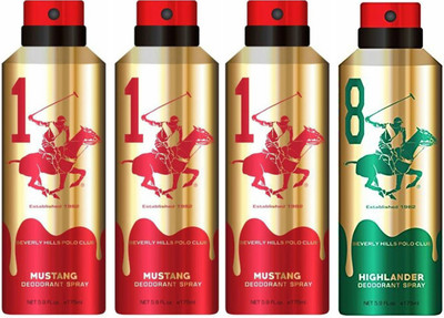 

Beverly Hills Polo Club Three Mustang & One Highlander Deo Deodorant Spray - For Men(700 ml, Pack of 4)