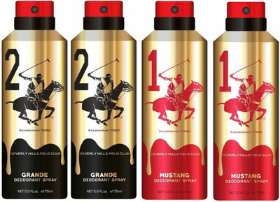 

Beverly Hills Polo Club Two Grande &Two Mustang Deo Deodorant Spray - For Men(700 ml, Pack of 4)
