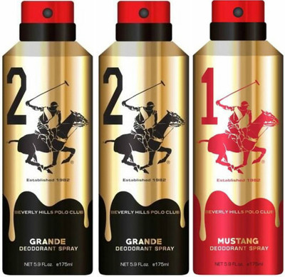 

Beverly Hills Polo Club Two Grande & One Mustang Deo Deodorant Spray - For Men(525 ml, Pack of 3)