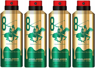 Beverly Hills Polo Club Four Highlander Deo Deodorant Spray - For Men(700 ml, Pack of 4)