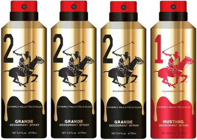 

Beverly Hills Polo Club Three Grande & One Mustang Deo Deodorant Spray - For Men(700 ml, Pack of 4)