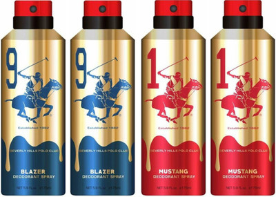 

Beverly Hills Polo Club Two Blazer & Two Mustang Deo Deodorant Spray - For Men(700 ml, Pack of 4)
