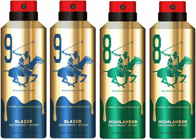 

Beverly Hills Polo Club Two Blazer & Two Highlander Deo Deodorant Spray - For Men(700 ml, Pack of 4)