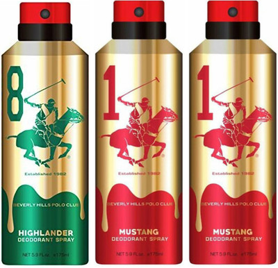 

Beverly Hills Polo Club One Highlander & Two Mustang Deo Deodorant Spray - For Men(525 ml, Pack of 3)
