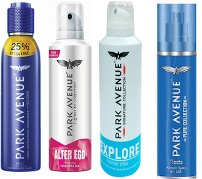 

Park Avenue EPIC , ALTER EGO ,EXPLORE ,& FIESTA Deodorant Spray - For Men(500 ml, Pack of 4)
