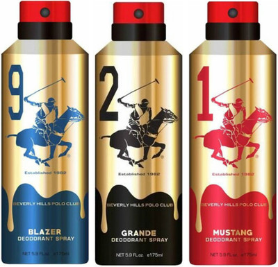

Beverly Hills Polo Club One Blazer & One Grande & One Mustang Deo Deodorant Spray - For Men(525 ml, Pack of 3)