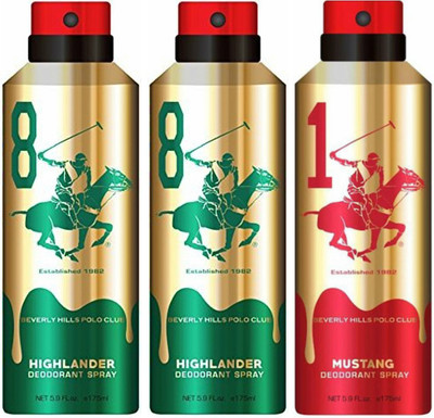 

Beverly Hills Polo Club Two Highlander & One Mustang Deo Deodorant Spray - For Men(525 ml, Pack of 3)
