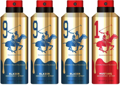 

Beverly Hills Polo Club Three Blazer & One Mustang Deo Deodorant Spray - For Men(700 ml, Pack of 4)